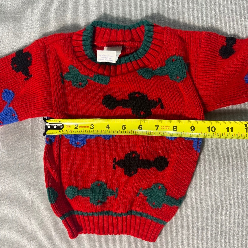 VTG Park Bench Kids Vintage Red Airplane Knit Sweater Toddler Size 2T Made USA - Picture 4 of 6